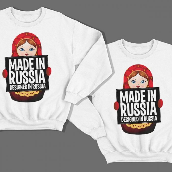 Парные свитшоты с изображением матрешки "Made in Russia (Сделано в России)"